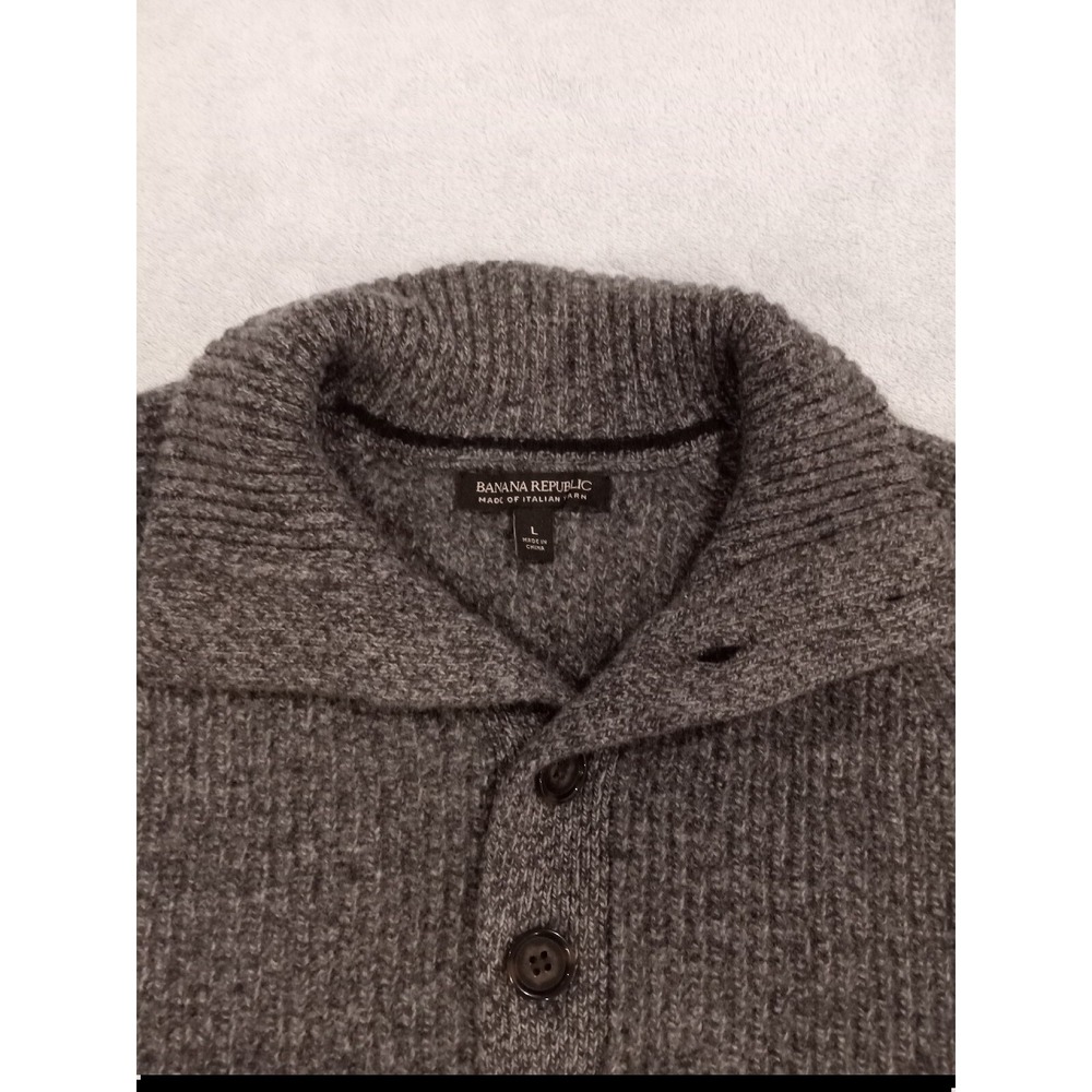 Mens Banana Republic Italian Yarn 4 Button Pullover Sweater Gray Large